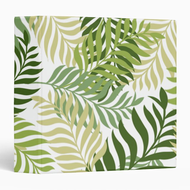 Botanical Fern Leaves Pattern on White 3 Ring Binder (Front/Spine)