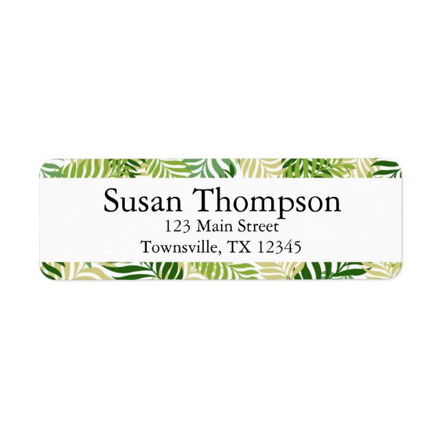 Botanical Fern Leaves Pattern on White Label (Front)