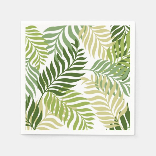 Botanical Fern Leaves Pattern on White Paper Napkins (Front)