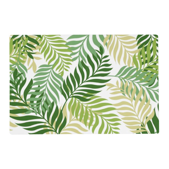 Botanical Fern Leaves Pattern on White Placemat (Front)