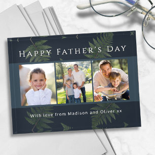 Botanical Fern & Navy Father's Day 3 Photo Glass Paperweight