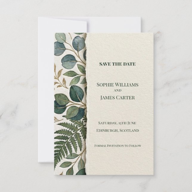 Botanical Fern Save The Date Card (Front)