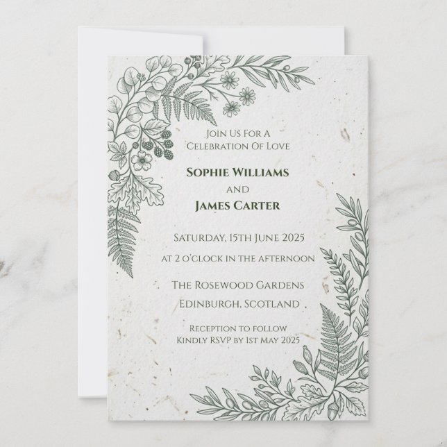 Botanical Fern Wedding Invitation (Front)