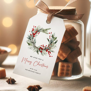 Botanical Festive Christmas Wreath Merry Christmas Gift Tags