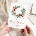 Botanical Festive Christmas Wreath Merry Christmas Holiday Card<br><div class="desc">Send christmas cheer with this simple yet elegant Merry Christmas Holiday Card. Design features a classic white background,  a beautiful watercolor botanical festive wreath adorned with winter foliage and red berries,  and a simple merry christmas template that is easy to customize.</div>