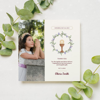 Botanical First Communion Thank You Card