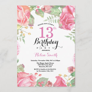 Botanical Floral 13th Birthday Invitation