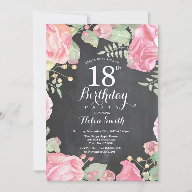 Botanical Floral 18th Birthday Invitation (Front)