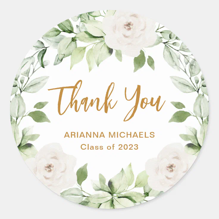 Botanical Floral 2023 Graduation Thank You Script Classic Round Sticker