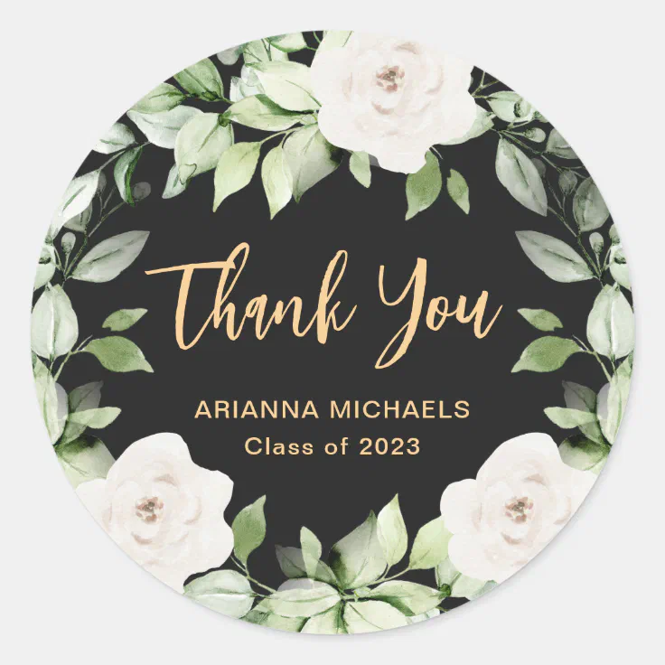 Botanical Floral 2023 Graduation Thank You Script Classic Round Sticker