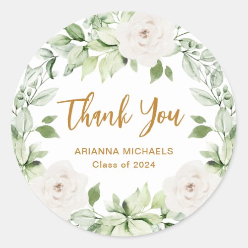 Botanical Floral 2024 Graduation Thank You Script Classic Round Sticker