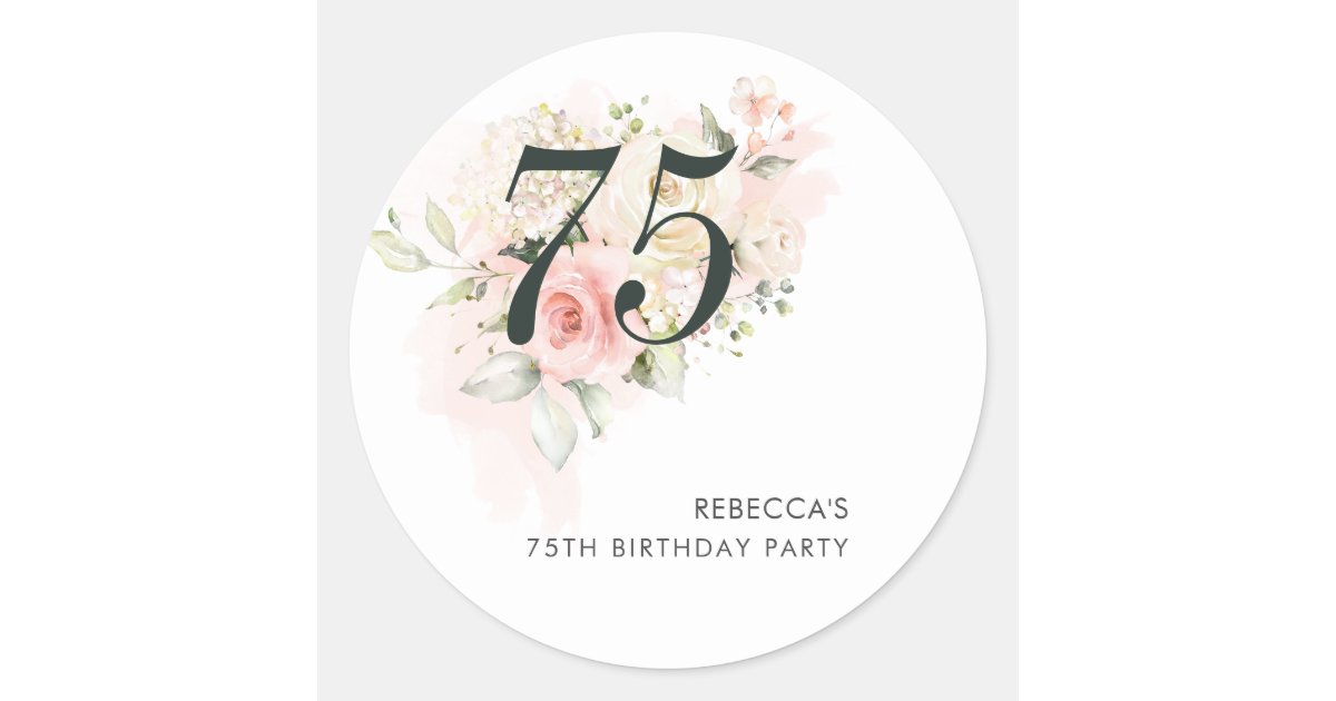 Botanical Floral 75th Birthday Party Classic Round Sticker | Zazzle