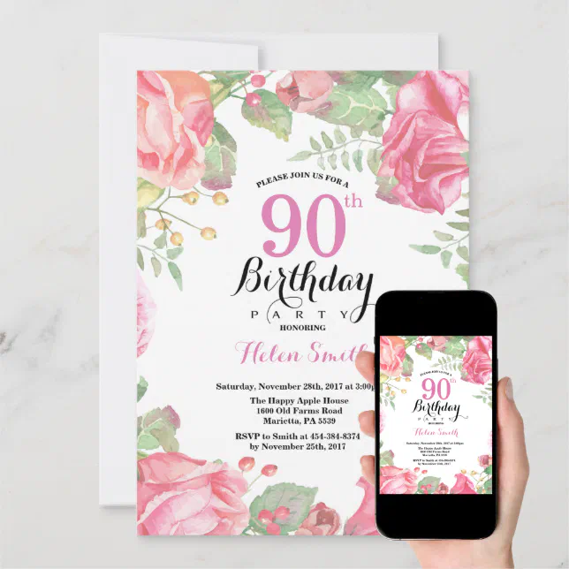 Botanical Floral 90th Birthday Invitation | Zazzle