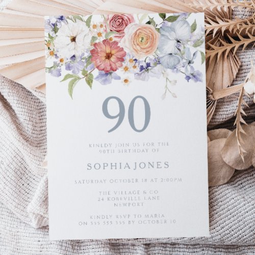 Botanical Floral 90th Birthday Party Invite
