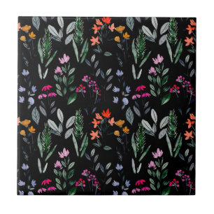 Botanical floral and leaf Cool black pattern decor Ceramic Tile