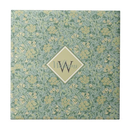 Botanical Floral Antique Pattern Teal and Yellow   Ceramic Tile