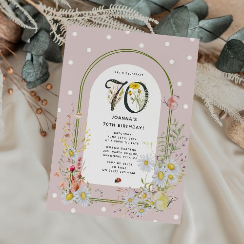 Botanical Floral Arch 70th Birthday Party Invitation