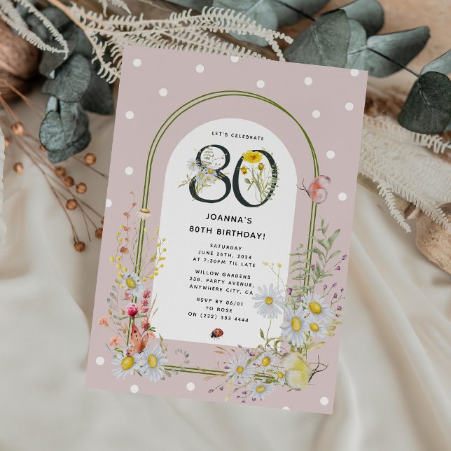 Botanical Floral Arch 80th Birthday Party Invitation (Creator Uploaded)