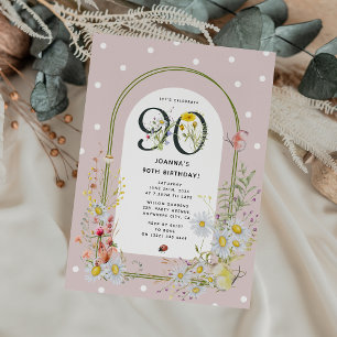 Botanical Floral Arch 90th Birthday Party Invitation