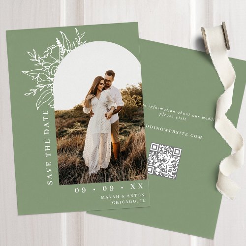 Botanical Floral Arch Photo QR Code Sage Wedding Save The Date