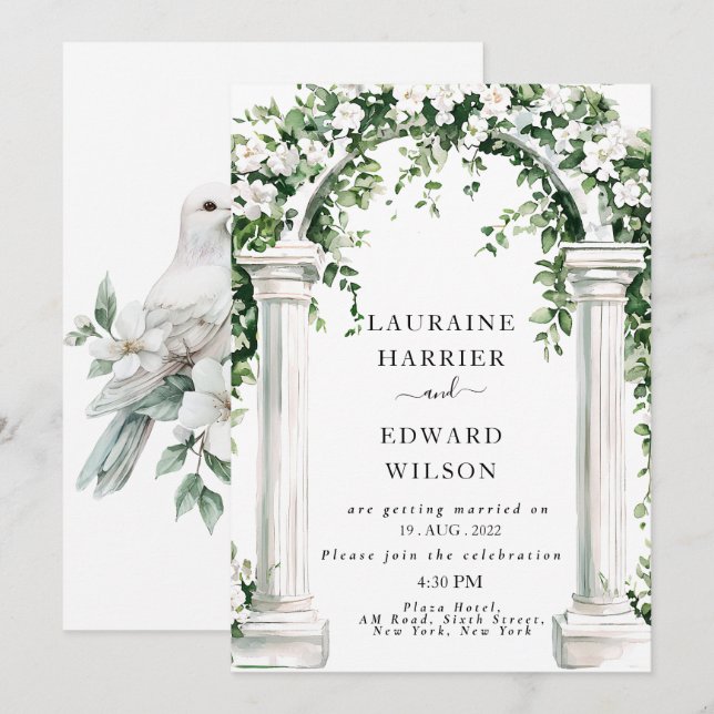 Botanical floral arch wedding invitation (Front/Back)