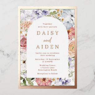 Botanical Floral Arch Wedding Rose Gold Foil Invitation