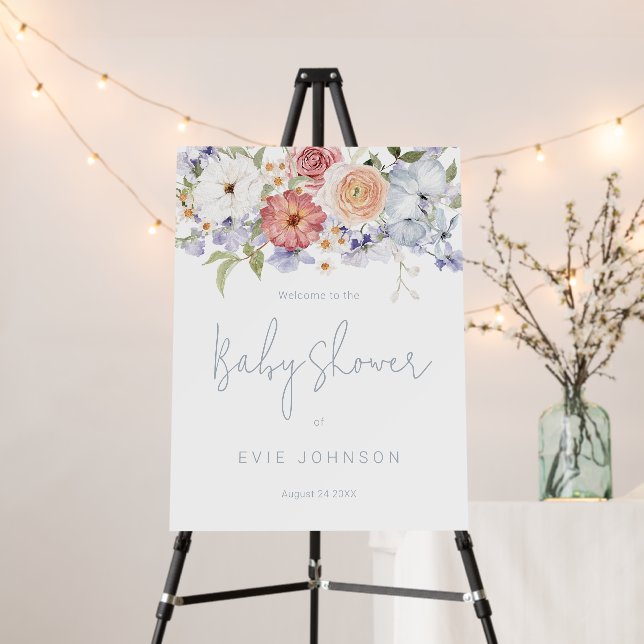 Botanical Floral Baby Shower Welcome Sign (In Situ (Stand))