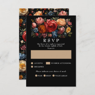 Botanical Floral Black Moody Wedding RSVP Cards