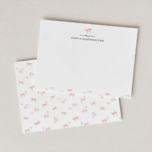 Botanical Floral Blush Pink Bow Watercolor Note Card