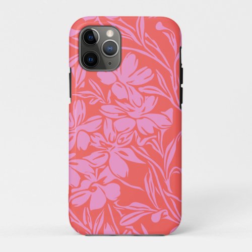 Botanical Floral Boho Art Design in Pink and Red iPhone 11 Pro Case