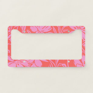 Botanical Floral Boho Art Design in Pink and Red  License Plate Frame