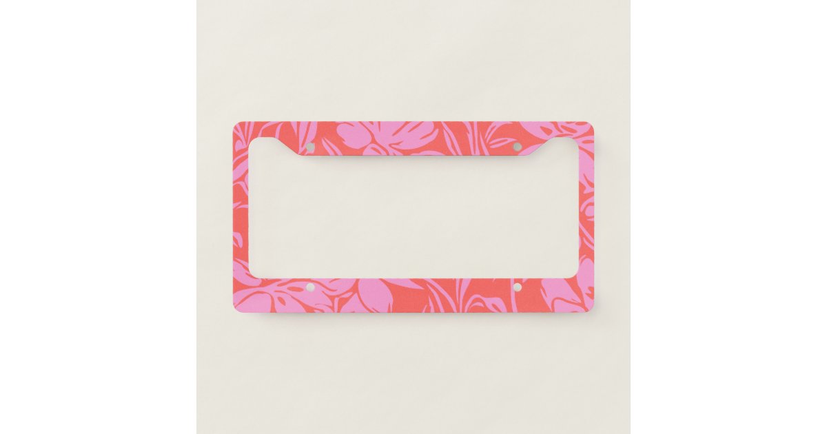 Botanical Floral Boho Art Design in Pink and Red License Plate Frame
