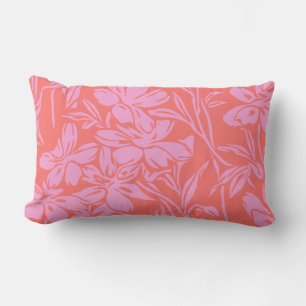 Botanical Floral Boho Art Design in Pink and Red Lumbar Pillow