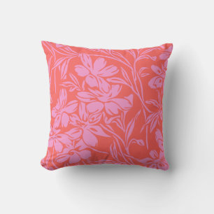 Botanical Floral Boho Art Design in Pink and Red Throw Pillow
