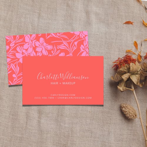 Botanical Floral Boho Art in Pink Red Personalized Business Card