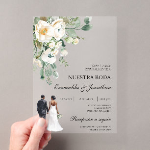 Botanical floral bride and groom Spanish Wedding Acrylic Invitations