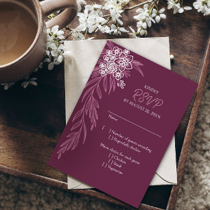 Botanical Floral Burgundy Dusty Rose Wedding RSVP Card