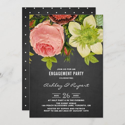 Botanical Floral Chalkboard Engagement Party Invitation