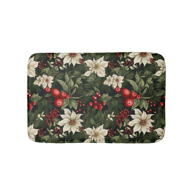 Botanical Floral Christmas Pattern Bath Mat (Front)
