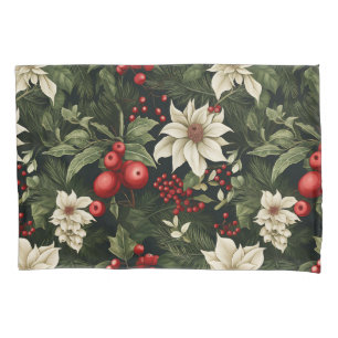 Botanical Floral Christmas Pattern Pillow Case