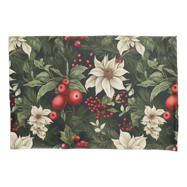 Botanical Floral Christmas Pattern Pillow Case (Front)