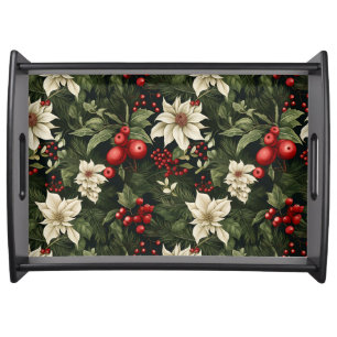 Botanical Floral Christmas Pattern Serving Tray