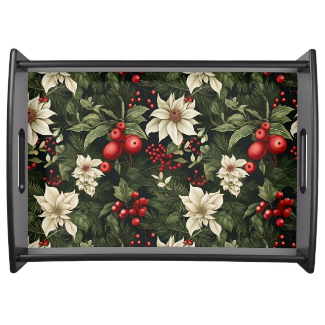 Botanical Floral Christmas Pattern Serving Tray (Front)