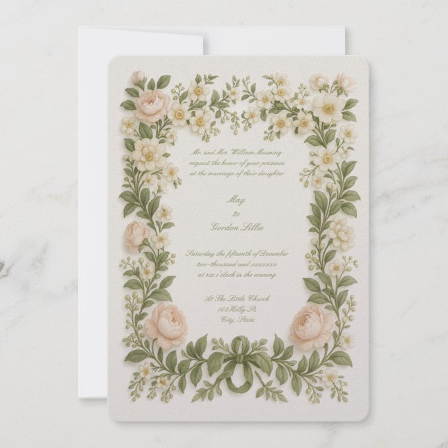 Botanical Floral Color Border Print Wedding Invitation (Front)