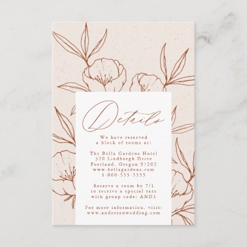 Botanical Floral Cream Cinnamon Wedding Details Enclosure Card