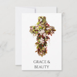 Botanical Floral Cross Devotional Holy Card