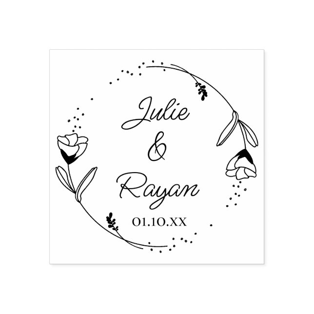 Botanical floral crown, First names Rubber Stamp (Imprint)