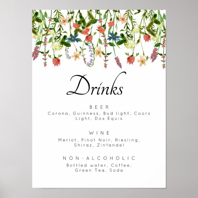 Botanical Floral Drink Menu Poster (Front)