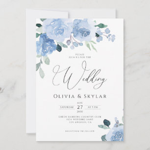 Botanical Floral Dusty Blue All In One Wedding Invitation