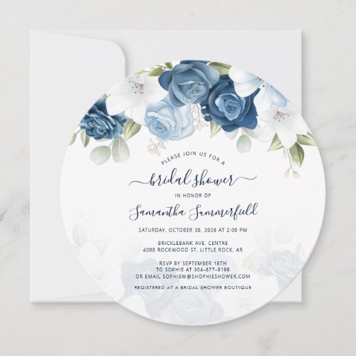 Botanical Floral Dusty Blue Greenery Bridal Shower Invitation